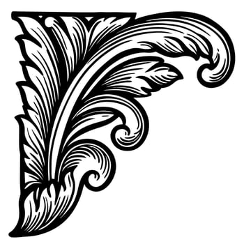 Ornate floral corner design vintage decorative element, elegant foliage motif, classic botanical flourish vector