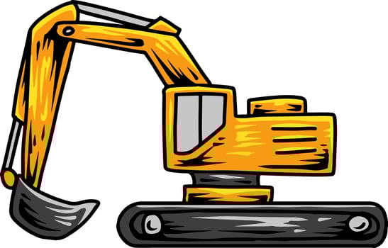 Cartoon-style long-arm excavator in yellow vector