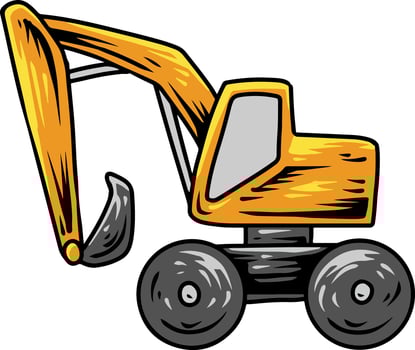 Cartoon yellow-orange excavator with wheels vector