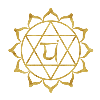Heart chakra Anahata with golden texture and Sanskrit letters in the center. Healing energy balance. Hand-drawn watercolor illustration. Ethnic Indian pattern png