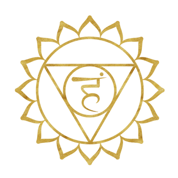 Throat chakra Vishuddha with golden texture and Sanskrit letters in the center. Healing energy balance. Hand-drawn watercolor illustration. Ethnic Indian pattern png