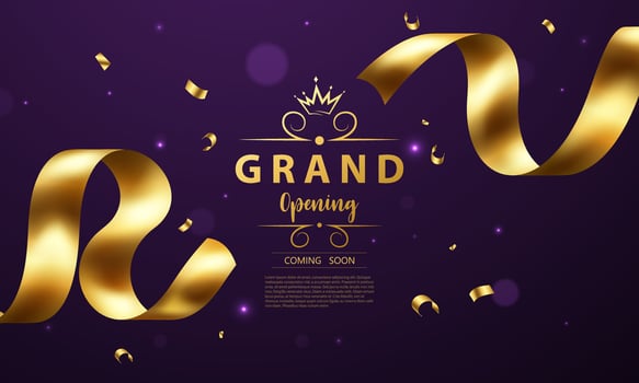 Golden ribbon and golden crown on purple background vector