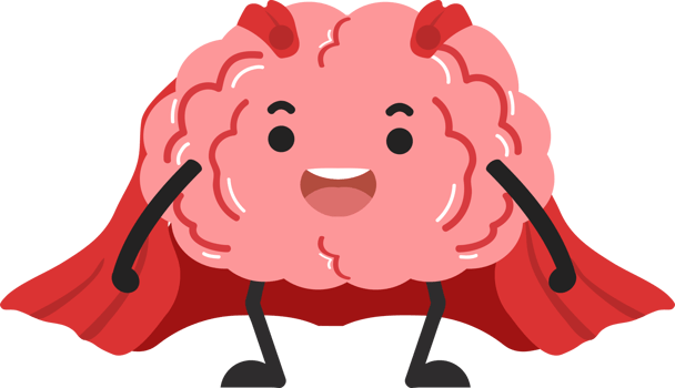 A cartoon brain with a cape on png