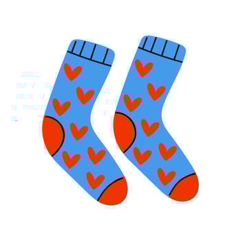 Stylish Blue Socks featuring a Charming and Whimsical Design of Red Hearts adorning them vector
