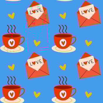 Adorable Pattern Featuring Coffee Cups and Letters Filled with Love and Affection vector