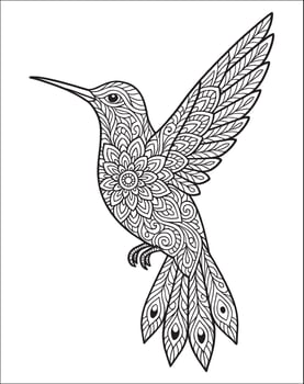 Hummingbird mandala coloring page for adults. Animal mandala coloring page vector