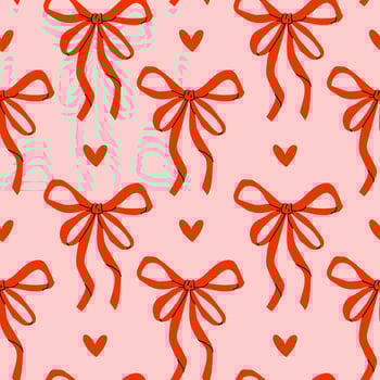 Vibrant pattern featuring red bows and hearts on a soft pink background ideal for festive occasions vector