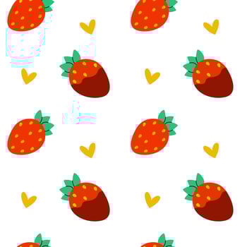 A Playful Strawberry Pattern Adorned with Yellow Hearts on a Crisp White Background vector