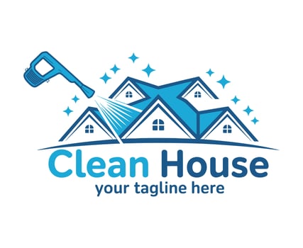 Modern and Creative House Cleaning Service Logo Design with Pressure Washer and Sparkling Stars for Branding and Marketing Purposes in Format vector