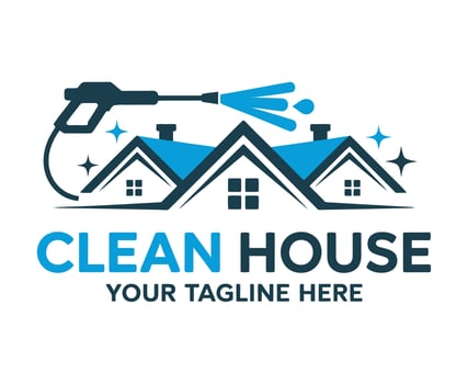 Modern House Cleaning Logo Design Featuring a Pressure Washer and Sparkling Stars for a Residential Cleaning Company Brand Identity vector