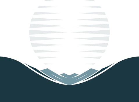 Abstract landscape with sun and mountains in flat design vector
