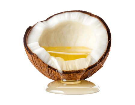 Virgin coconut oil poured from half coconut shell isolated on a transparent background png