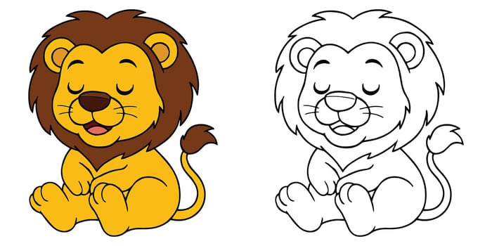 Coloring Book For Kids Cartoon Of A sleepy lion with closed eyes Outline Illustration vector