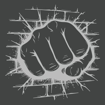 a fist coming out of a brick wall line art vector