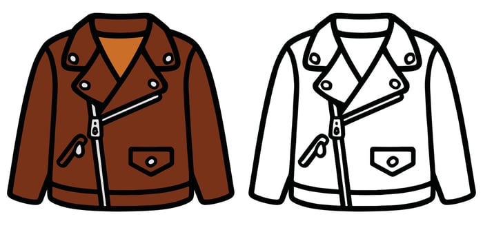 Coloring Page For Kids A brown leather biker jacket. Clothing Outline With Illustration vector