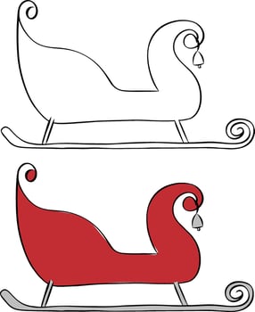 New Year's sleigh for Santa. Sleigh for gifts. isolated on transparent background. graphic line ink illustration. Perfect for cards, decorations, stickers, logo, menu, various designs. vector
