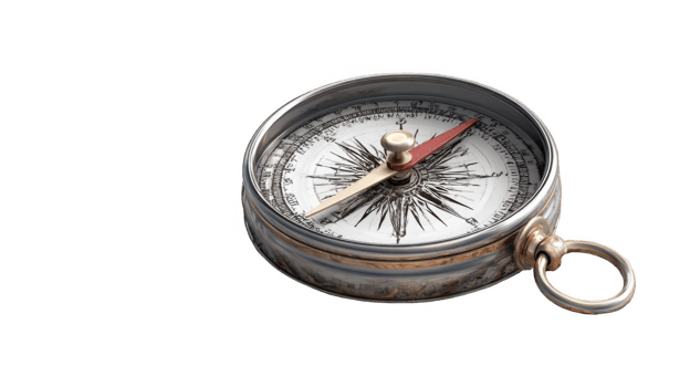Vintage compass pointing north on transparent background png