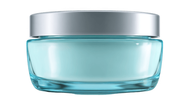 Turquoise jar of moisturizing cream with silver lid on transparent background png