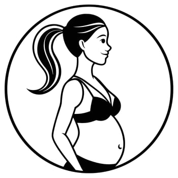 Pregnant Woman Illustration in Black and White Circle Frame vector