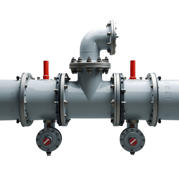 Industrial pipeline with valves and connectors, detailed and clean metal surface png