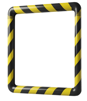 Black and yellow caution frame with diagonal stripes, safety warning border design png