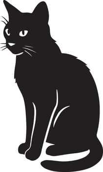 Sitting black cat silhouette simple art, Calm pet cat resting in silhouette vector