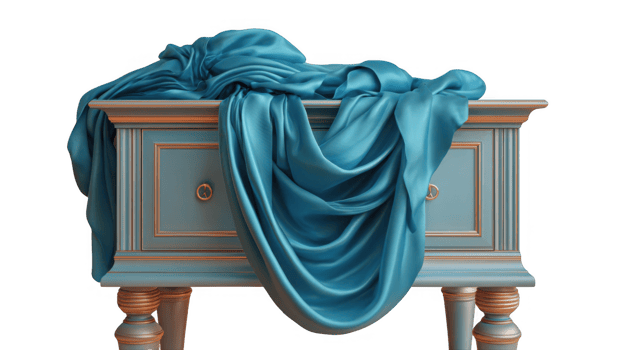 Elegant silk band draped over nightstand on transparent background png