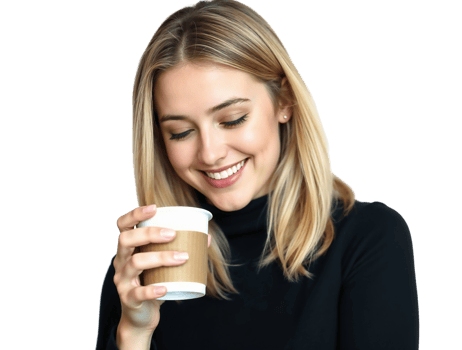 A woman holding a coffee cup png