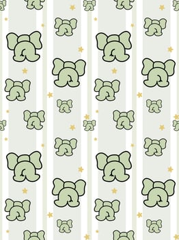 Green Elephants Walking Show Their Tails and Back Side Seamless Repeat Pattern. Cartoon Character Doodle Style for All Cute Gentle Decoration Bedding Baby Room School Kid Education Pajamas Wallpaper vector