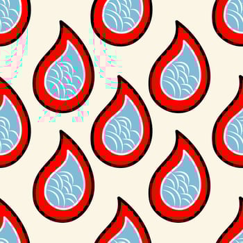 Traditional Japanese Pattern Waves Ornament Seamless Repeat Minimal Warm and Cool Tone Style Red and Blue on Cream Background. Detailed of Fire Flame Dew Drop Waving Tatami Wallpaper Clothing Textiles vector