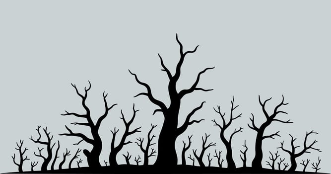 Silhouette of a Spooky Forest with Bare Trees on a Gray Background Perfect for Halloween or Autumn Themed Designs and Illustrations vector