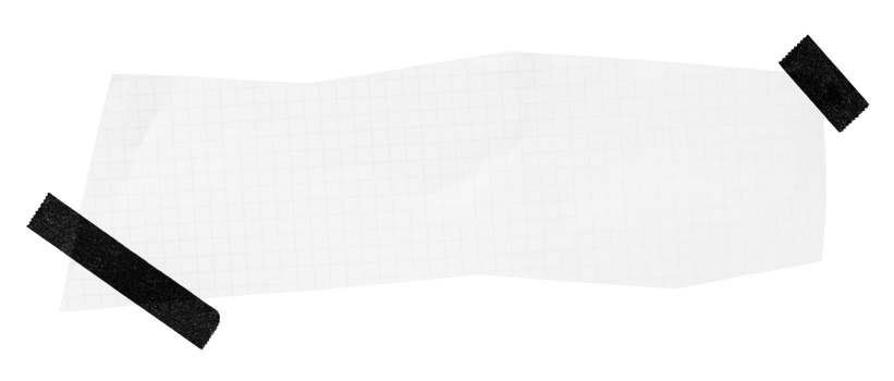 Blank piece of Worn Grid Paper note with Tape cut out. Template mockup png
