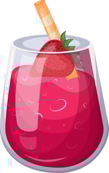 Strawberry juice illustration in glass with straw and fruit vector