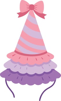 Party hat with pink bow and purple layered ruffles festive celebration accessory illustration vector