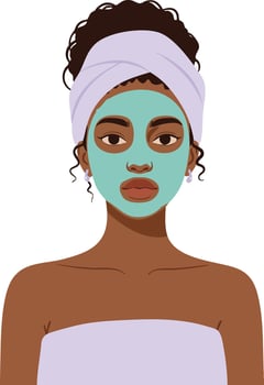 Woman in facial mask and towel headband skincare beauty routine portrait illustration vector