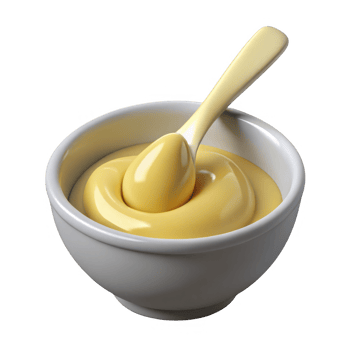 Creamy custard in bowl with spoon isolated on transparent background png