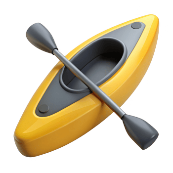 Yellow kayak with paddle isolated on transparent background png