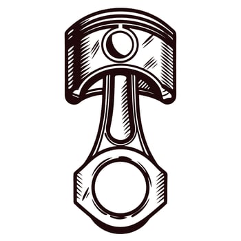 Hand drawn vintage piston and connecting rod isolated illustration mechanical engine sketch vector