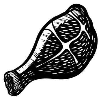 Hand drawn vintage ham meat illustration isolated on white background with textured detail lines vector