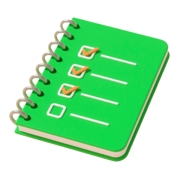 A green notebook with a checklist png