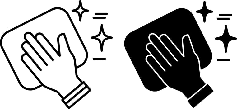 Clean Icons. Black and White Illustration. House Cleaning. Human Hand Wiping Dust With Rag. Hygiene Concept vector