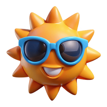 Smiling sun wearing sunglasses isolated on transparent background png