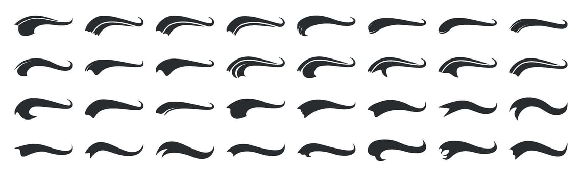 A set of calligraphic strokes to emphasize Swoosh in retro style. Sports symbol typography font, typographic elements. tail letters for baseball, soccer design. vector