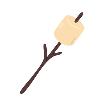 Toasted marshmallow on a wooden stick for roasting over campfire, perfect for camping and picnic scenes vector