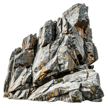 Large rock formation with textured surface and moss png