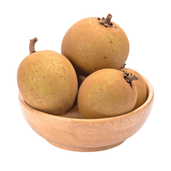 Fresh sapodilla fruit in wooden bowl png