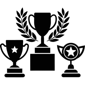 Three black silhouette trophies isolated on white background vector