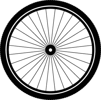 Black and white illustration of a bicycle wheel perfect for designs related to cycling and sport vector