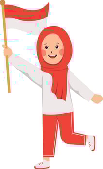 Illustration of Cute Girl Holding Indonesian Flag. vector