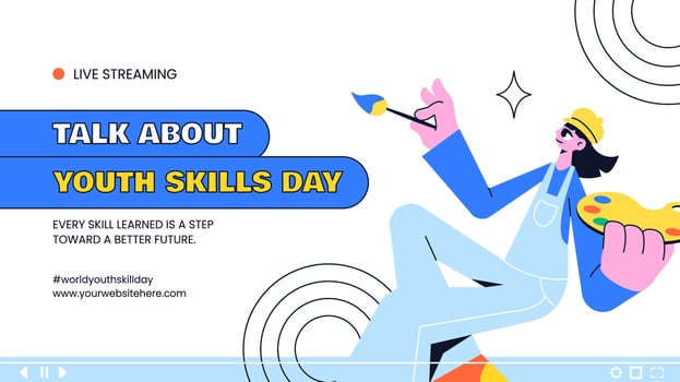 Creative Social Media Thumbnail Design for World Youth Skills Day with Flat Illustration Style vector